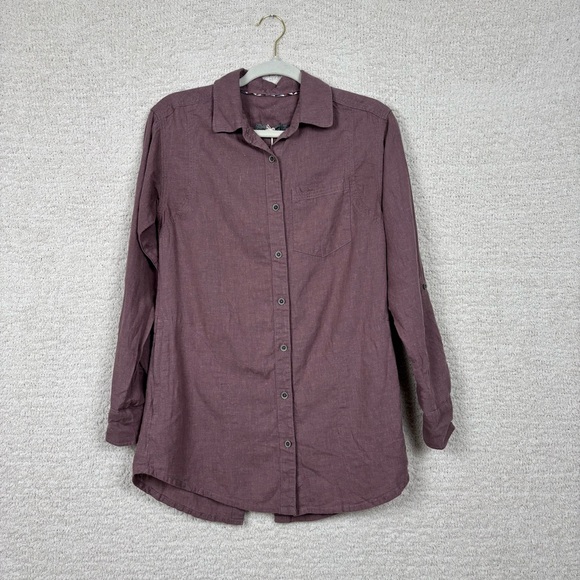 Prana Tops - Prana Top Womens XS Mulled Wine Percy Tunic Long Sleeve Button Front Zip Pockets